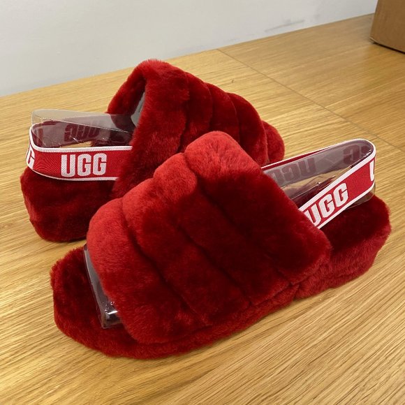 UGG Shoes - NEW Red Size 7 UGG Fluff Yeah Slide Sheepskin Slipper Sandals